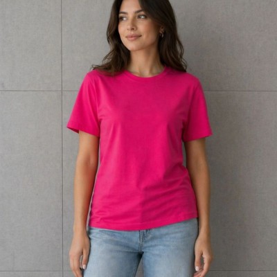 Kadın Basic Pamuklu Tişört Bisiklet Yaka Düz Renk Relaxed Fit T-Shirt - Fuşya Kadın Basic Pamuklu Tişört Bisiklet Yaka Düz Renk Relaxed Fit T-Shirt - Fuşya