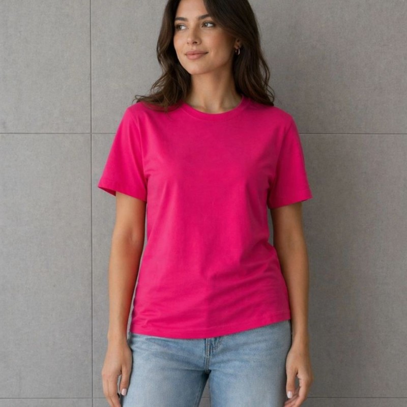 Kadın Basic Pamuklu Tişört Bisiklet Yaka Düz Renk Relaxed Fit T-Shirt - Fuşya Kadın Basic Pamuklu Tişört Bisiklet Yaka Düz Renk Relaxed Fit T-Shirt - Fuşya