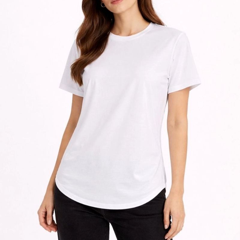 Kadın Basic T-Shirt Kısa Kol Bisiklet Yaka Oval Kesim Tişört - Beyaz Kadın Basic T-Shirt Kısa Kol Bisiklet Yaka Oval Kesim Tişört - Beyaz