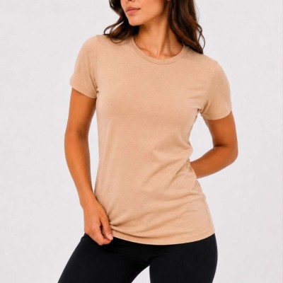 Kadın Basic Tişört Bisiklet Yaka Kısa Kol Günlük Yazlık Slim fit T-Shirt - Bej Kadın Basic Tişört Bisiklet Yaka Kısa Kol Günlük Yazlık Slim fit T-Shirt - Bej