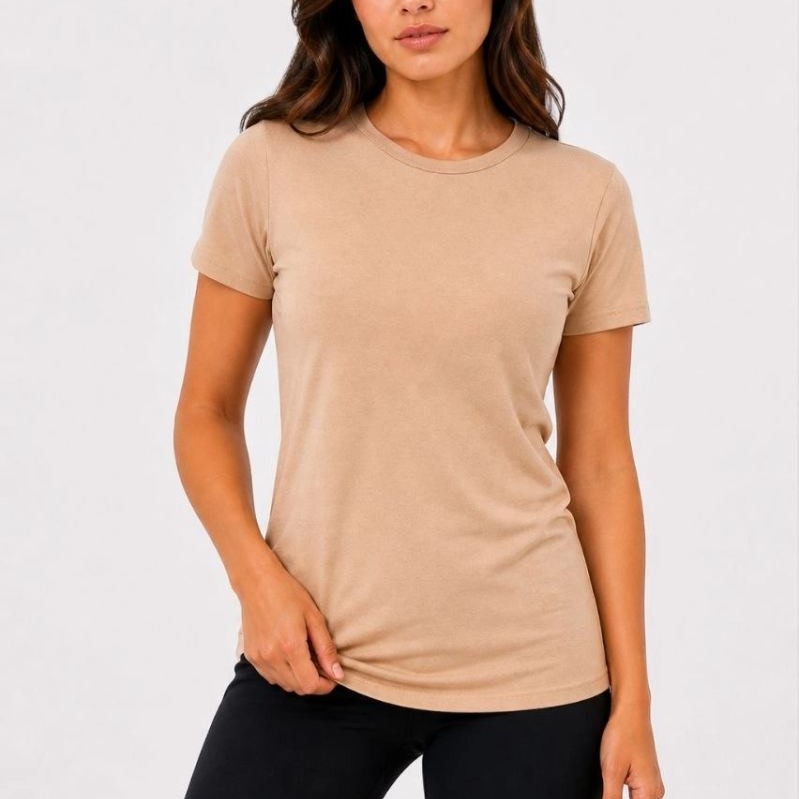 Kadın Basic Tişört Bisiklet Yaka Kısa Kol Günlük Yazlık Slim fit T-Shirt - Bej Kadın Basic Tişört Bisiklet Yaka Kısa Kol Günlük Yazlık Slim fit T-Shirt - Bej