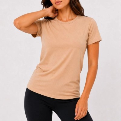 Kadın Basic Tişört Bisiklet Yaka Kısa Kol Günlük Yazlık Slim fit T-Shirt - Bej Kadın Basic Tişört Bisiklet Yaka Kısa Kol Günlük Yazlık Slim fit T-Shirt - Bej