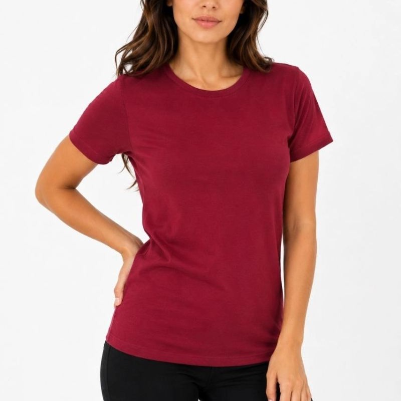 Kadın Basic Tişört Bisiklet Yaka Kısa Kol Günlük Yazlık Slim fit T-Shirt - Bordo Kadın Basic Tişört Bisiklet Yaka Kısa Kol Günlük Yazlık Slim fit T-Shirt - Bordo
