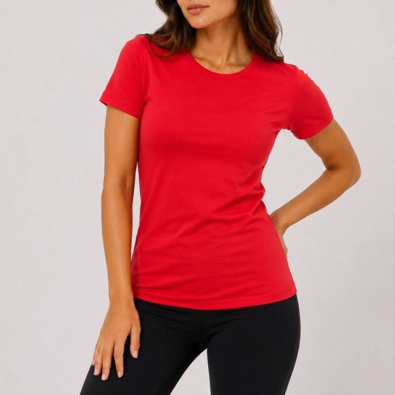 Kadın Basic Tişört Bisiklet Yaka Kısa Kol Günlük Yazlık Slim fit T-Shirt - Kırmızı Kadın Basic Tişört Bisiklet Yaka Kısa Kol Günlük Yazlık Slim fit T-Shirt - Kırmızı