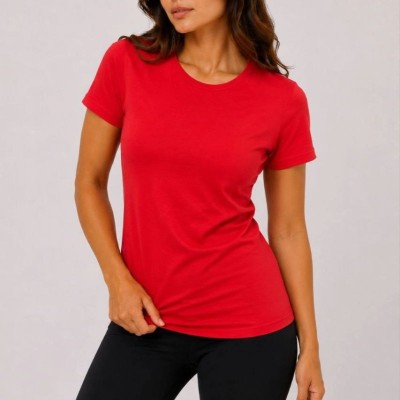 Kadın Basic Tişört Bisiklet Yaka Kısa Kol Günlük Yazlık Slim fit T-Shirt - Kırmızı Kadın Basic Tişört Bisiklet Yaka Kısa Kol Günlük Yazlık Slim fit T-Shirt - Kırmızı