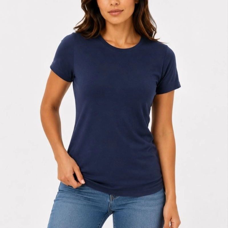 Kadın Basic Tişört Bisiklet Yaka Kısa Kol Günlük Yazlık Slim fit T-Shirt - Lacivert Kadın Basic Tişört Bisiklet Yaka Kısa Kol Günlük Yazlık Slim fit T-Shirt - Lacivert