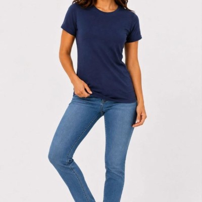 Kadın Basic Tişört Bisiklet Yaka Kısa Kol Günlük Yazlık Slim fit T-Shirt - Lacivert Kadın Basic Tişört Bisiklet Yaka Kısa Kol Günlük Yazlık Slim fit T-Shirt - Lacivert