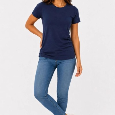 Kadın Basic Tişört Bisiklet Yaka Kısa Kol Günlük Yazlık Slim fit T-Shirt - Lacivert Kadın Basic Tişört Bisiklet Yaka Kısa Kol Günlük Yazlık Slim fit T-Shirt - Lacivert