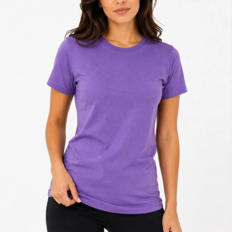 Kadın Basic Tişört Bisiklet Yaka Kısa Kol Günlük Yazlık Slim fit T-Shirt - Mor Kadın Basic Tişört Bisiklet Yaka Kısa Kol Günlük Yazlık Slim fit T-Shirt - Mor