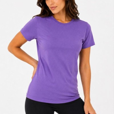 Kadın Basic Tişört Bisiklet Yaka Kısa Kol Günlük Yazlık Slim fit T-Shirt - Mor Kadın Basic Tişört Bisiklet Yaka Kısa Kol Günlük Yazlık Slim fit T-Shirt - Mor