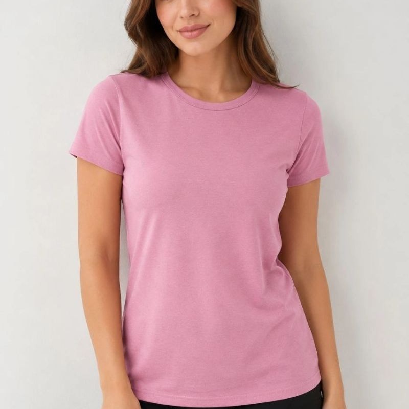 Kadın Basic Tişört Bisiklet Yaka Kısa Kol Günlük Yazlık Slim fit T-Shirt - Pembe Kadın Basic Tişört Bisiklet Yaka Kısa Kol Günlük Yazlık Slim fit T-Shirt - Pembe