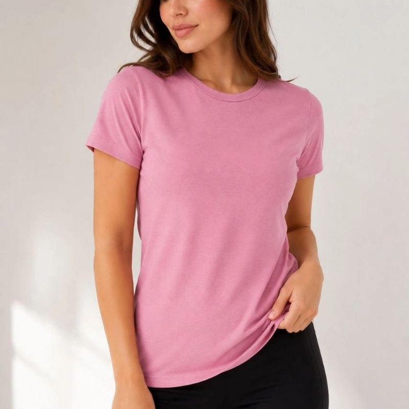 Kadın Basic Tişört Bisiklet Yaka Kısa Kol Günlük Yazlık Slim fit T-Shirt - Pembe Kadın Basic Tişört Bisiklet Yaka Kısa Kol Günlük Yazlık Slim fit T-Shirt - Pembe