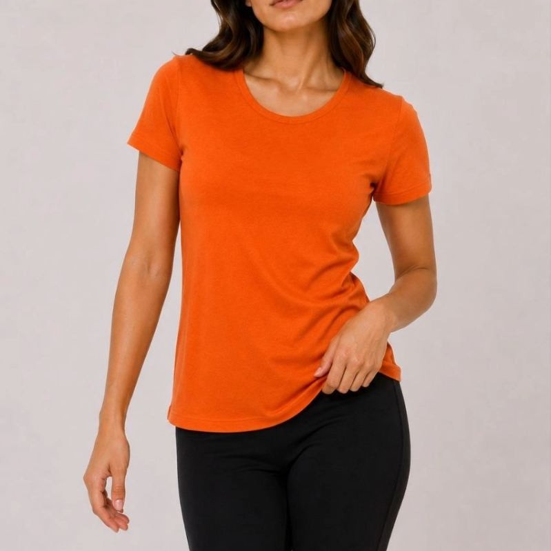 Kadın Basic Tişört Bisiklet Yaka Kısa Kol Günlük Yazlık Slim fit T-Shirt - Turuncu Kadın Basic Tişört Bisiklet Yaka Kısa Kol Günlük Yazlık Slim fit T-Shirt - Turuncu