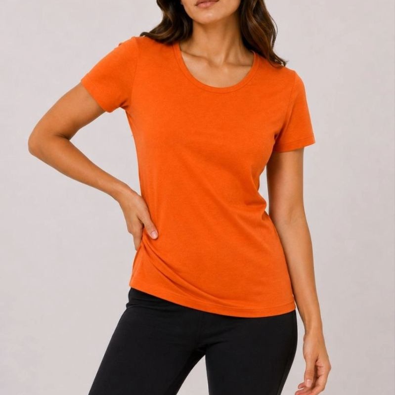 Kadın Basic Tişört Bisiklet Yaka Kısa Kol Günlük Yazlık Slim fit T-Shirt - Turuncu Kadın Basic Tişört Bisiklet Yaka Kısa Kol Günlük Yazlık Slim fit T-Shirt - Turuncu