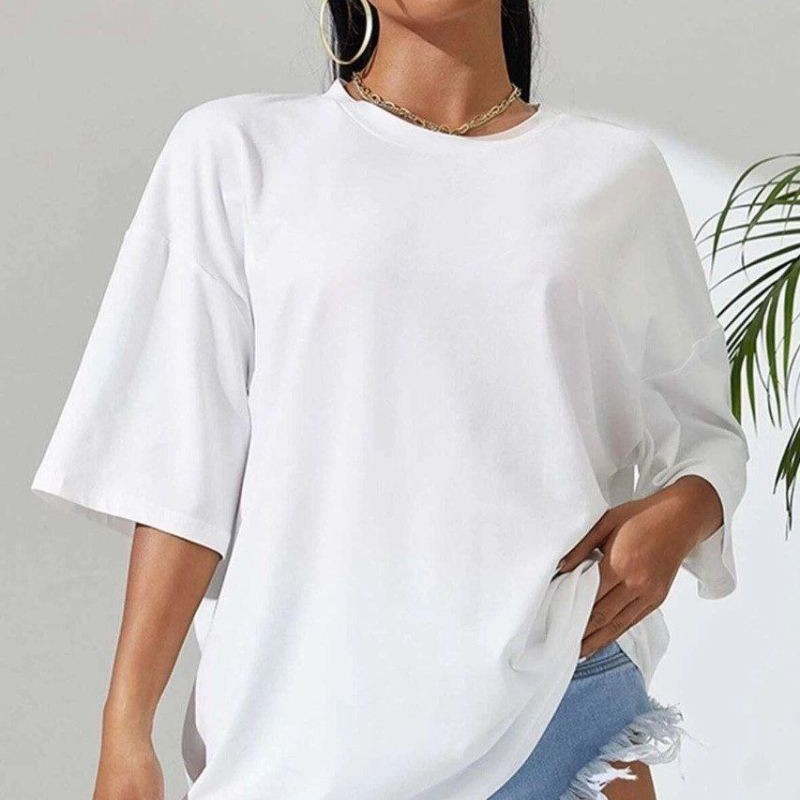 Kadın Baskılı Oversize kısa kol T-Shirt - Beyaz Kadın Baskılı Oversize kısa kol T-Shirt - Beyaz
