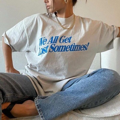 Kadın Baskılı Oversize kısa kol T-Shirt - Beyaz Kadın Baskılı Oversize kısa kol T-Shirt - Beyaz