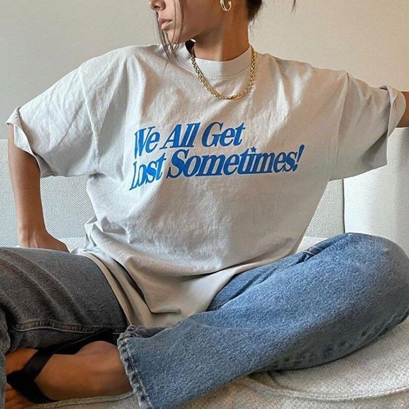 Kadın Baskılı Oversize kısa kol T-Shirt - Beyaz Kadın Baskılı Oversize kısa kol T-Shirt - Beyaz