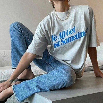 Kadın Baskılı Oversize kısa kol T-Shirt - Beyaz Kadın Baskılı Oversize kısa kol T-Shirt - Beyaz