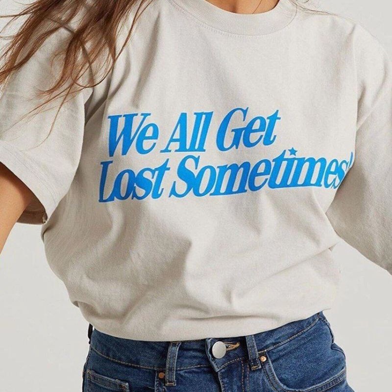 Kadın Baskılı Oversize kısa kol T-Shirt - Beyaz Kadın Baskılı Oversize kısa kol T-Shirt - Beyaz