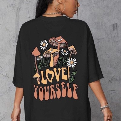 Kadın Baskılı Oversize kısa kol T-Shirt - Siyah Kadın Baskılı Oversize kısa kol T-Shirt - Siyah