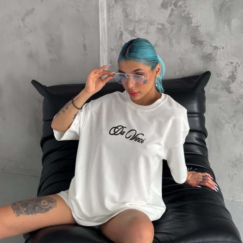 Kadın Baskılı T-Shirt Kısa Kol Bisiklet Yaka Oversize Rahat Kalıp Günlük Tişört - Beyaz Kadın Baskılı T-Shirt Kısa Kol Bisiklet Yaka Oversize Rahat Kalıp Günlük Tişört - Beyaz