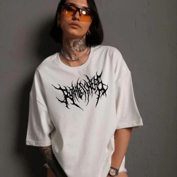 Kadın Baskılı T-Shirt Kısa Kol Bisiklet Yaka Oversize Rahat Kalıp Günlük Tişört - Beyaz Kadın Baskılı T-Shirt Kısa Kol Bisiklet Yaka Oversize Rahat Kalıp Günlük Tişört - Beyaz