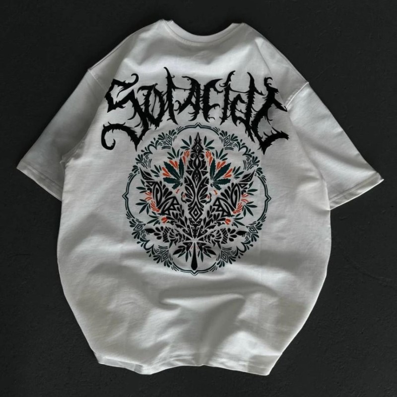 Kadın Baskılı T-Shirt Kısa Kol Bisiklet Yaka Oversize Rahat Kalıp Günlük Tişört - Beyaz Kadın Baskılı T-Shirt Kısa Kol Bisiklet Yaka Oversize Rahat Kalıp Günlük Tişört - Beyaz
