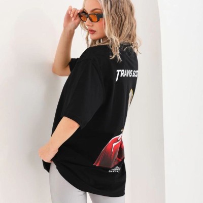 Kadın Baskılı T-Shirt Kısa Kol Bisiklet Yaka Oversize Rahat Kalıp Günlük Tişört - Siyah Kadın Baskılı T-Shirt Kısa Kol Bisiklet Yaka Oversize Rahat Kalıp Günlük Tişört - Siyah