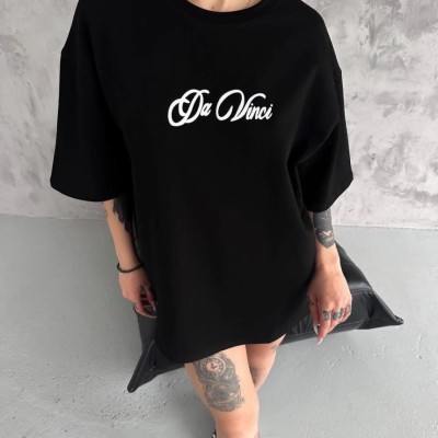 Kadın Baskılı T-Shirt Kısa Kol Bisiklet Yaka Oversize Rahat Kalıp Günlük Tişört - Siyah Kadın Baskılı T-Shirt Kısa Kol Bisiklet Yaka Oversize Rahat Kalıp Günlük Tişört - Siyah