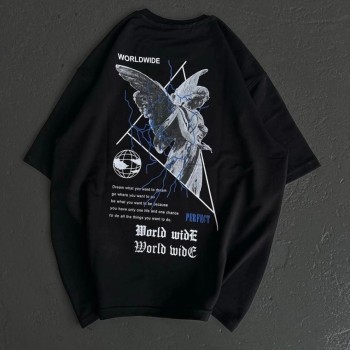 Kadın Baskılı T-Shirt Kısa Kol Bisiklet Yaka Oversize Rahat Kalıp Günlük Tişört - Siyah Kadın Baskılı T-Shirt Kısa Kol Bisiklet Yaka Oversize Rahat Kalıp Günlük Tişört - Siyah