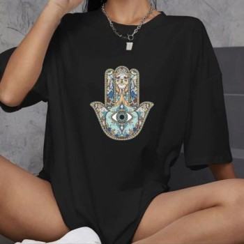 Kadın Baskılı T-Shirt Kısa Kol Bisiklet Yaka Oversize Rahat Kalıp Günlük Tişört - Siyah Kadın Baskılı T-Shirt Kısa Kol Bisiklet Yaka Oversize Rahat Kalıp Günlük Tişört - Siyah