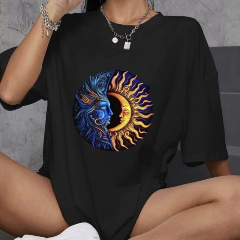 Kadın Baskılı T-Shirt Kısa Kol Bisiklet Yaka Oversize Rahat Kalıp Günlük Tişört - Siyah Kadın Baskılı T-Shirt Kısa Kol Bisiklet Yaka Oversize Rahat Kalıp Günlük Tişört - Siyah