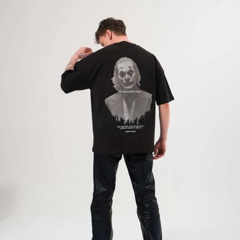 Kadın Baskılı T-Shirt Kısa Kol Bisiklet Yaka Oversize Rahat Kalıp Günlük Tişört - Siyah Kadın Baskılı T-Shirt Kısa Kol Bisiklet Yaka Oversize Rahat Kalıp Günlük Tişört - Siyah