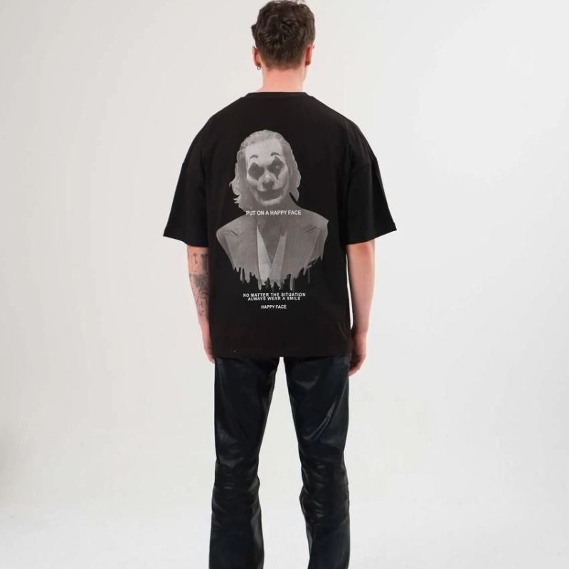 Kadın Baskılı T-Shirt Kısa Kol Bisiklet Yaka Oversize Rahat Kalıp Günlük Tişört - Siyah Kadın Baskılı T-Shirt Kısa Kol Bisiklet Yaka Oversize Rahat Kalıp Günlük Tişört - Siyah