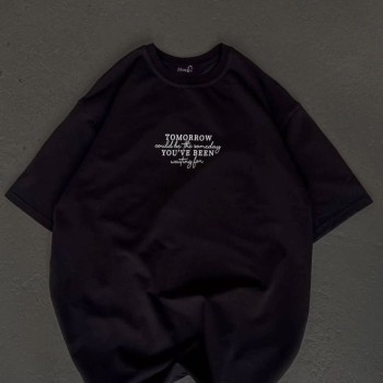 Kadın Baskılı T-Shirt Kısa Kol Bisiklet Yaka Oversize Rahat Kalıp Günlük Tişört - Siyah Kadın Baskılı T-Shirt Kısa Kol Bisiklet Yaka Oversize Rahat Kalıp Günlük Tişört - Siyah