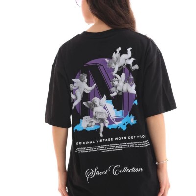 Kadın Baskılı T-Shirt Kısa Kol Bisiklet Yaka Oversize Rahat Kalıp Günlük Tişört - Siyah Kadın Baskılı T-Shirt Kısa Kol Bisiklet Yaka Oversize Rahat Kalıp Günlük Tişört - Siyah