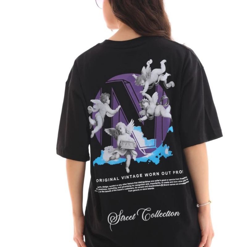 Kadın Baskılı T-Shirt Kısa Kol Bisiklet Yaka Oversize Rahat Kalıp Günlük Tişört - Siyah Kadın Baskılı T-Shirt Kısa Kol Bisiklet Yaka Oversize Rahat Kalıp Günlük Tişört - Siyah