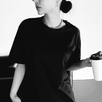 Kadın Baskılı T-Shirt Kısa Kol Bisiklet Yaka Oversize Rahat Kalıp Tişört T-Shirt - Siyah Kadın Baskılı T-Shirt Kısa Kol Bisiklet Yaka Oversize Rahat Kalıp Tişört T-Shirt - Siyah