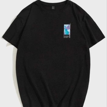 Kadın Baskılı T-Shirt Kısa Kol Bisiklet Yaka Oversize Rahat Kalıp Tişört - Siyah Kadın Baskılı T-Shirt Kısa Kol Bisiklet Yaka Oversize Rahat Kalıp Tişört - Siyah
