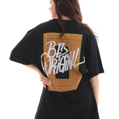 Kadın Baskılı T-Shirt Kısa Kol Bisiklet Yaka Oversize Rahat Kalıp Tişört - Siyah