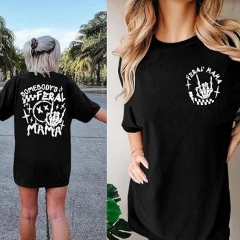 Kadın Baskılı T-Shirt Kısa Kol Bisiklet Yaka Oversize Rahat Kalıp Tişört - Siyah Kadın Baskılı T-Shirt Kısa Kol Bisiklet Yaka Oversize Rahat Kalıp Tişört - Siyah