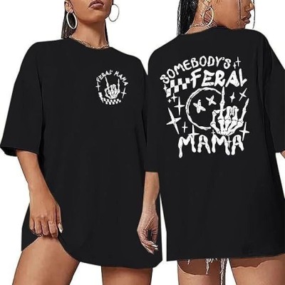 Kadın Baskılı T-Shirt Kısa Kol Bisiklet Yaka Oversize Rahat Kalıp Tişört - Siyah Kadın Baskılı T-Shirt Kısa Kol Bisiklet Yaka Oversize Rahat Kalıp Tişört - Siyah