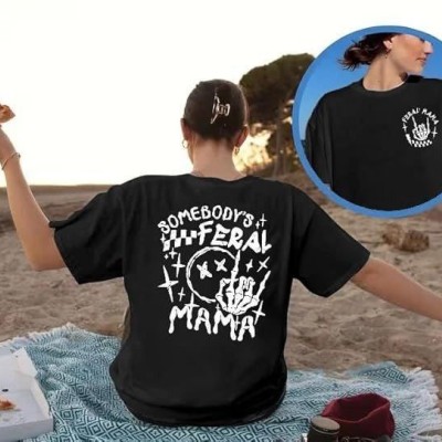 Kadın Baskılı T-Shirt Kısa Kol Bisiklet Yaka Oversize Rahat Kalıp Tişört - Siyah Kadın Baskılı T-Shirt Kısa Kol Bisiklet Yaka Oversize Rahat Kalıp Tişört - Siyah