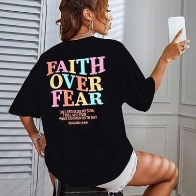 Kadın Baskılı T-Shirt Kısa Kol Bisiklet Yaka Oversize Rahat Kalıp Tişört - Siyah Kadın Baskılı T-Shirt Kısa Kol Bisiklet Yaka Oversize Rahat Kalıp Tişört - Siyah