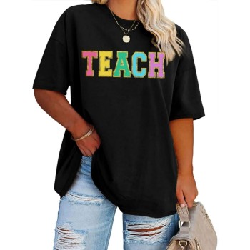 Kadın Baskılı T-Shirt Kısa Kol Bisiklet Yaka Oversize Rahat Kalıp Tişört - Siyah Kadın Baskılı T-Shirt Kısa Kol Bisiklet Yaka Oversize Rahat Kalıp Tişört - Siyah