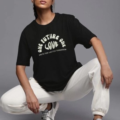 Kadın Baskılı T-Shirt Kısa Kol Bisiklet Yaka Oversize Rahat Kalıp Tişört - Siyah Kadın Baskılı T-Shirt Kısa Kol Bisiklet Yaka Oversize Rahat Kalıp Tişört - Siyah