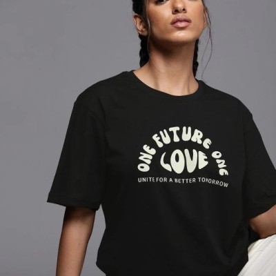 Kadın Baskılı T-Shirt Kısa Kol Bisiklet Yaka Oversize Rahat Kalıp Tişört - Siyah Kadın Baskılı T-Shirt Kısa Kol Bisiklet Yaka Oversize Rahat Kalıp Tişört - Siyah