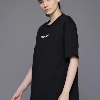 Kadın Baskılı T-Shirt Kısa Kol Bisiklet Yaka Oversize Rahat Kalıp Tişört - Siyah Kadın Baskılı T-Shirt Kısa Kol Bisiklet Yaka Oversize Rahat Kalıp Tişört - Siyah