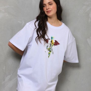 Kadın Baskılı T-Shirt Kısa Kol Bisiklet Yaka Regular Fit Rahat Kalıp Günlük Tişört - Beyaz Kadın Baskılı T-Shirt Kısa Kol Bisiklet Yaka Regular Fit Rahat Kalıp Günlük Tişört - Beyaz