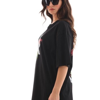 Kadın Baskılı T-Shirt Kısa Kol Bisiklet Yaka Regular Fit Rahat Kalıp Günlük Tişört -Siyah Kadın Baskılı T-Shirt Kısa Kol Bisiklet Yaka Regular Fit Rahat Kalıp Günlük Tişört -Siyah